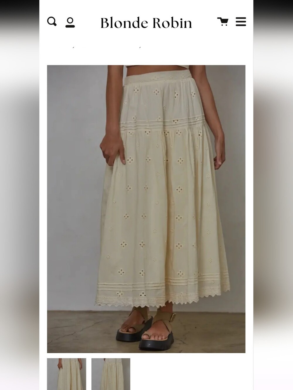 Blonde Robin 100% Cotton Eyelet Embroidered Midi Skirt Ivory Cottagecore Boho M - Picture 10 of 11